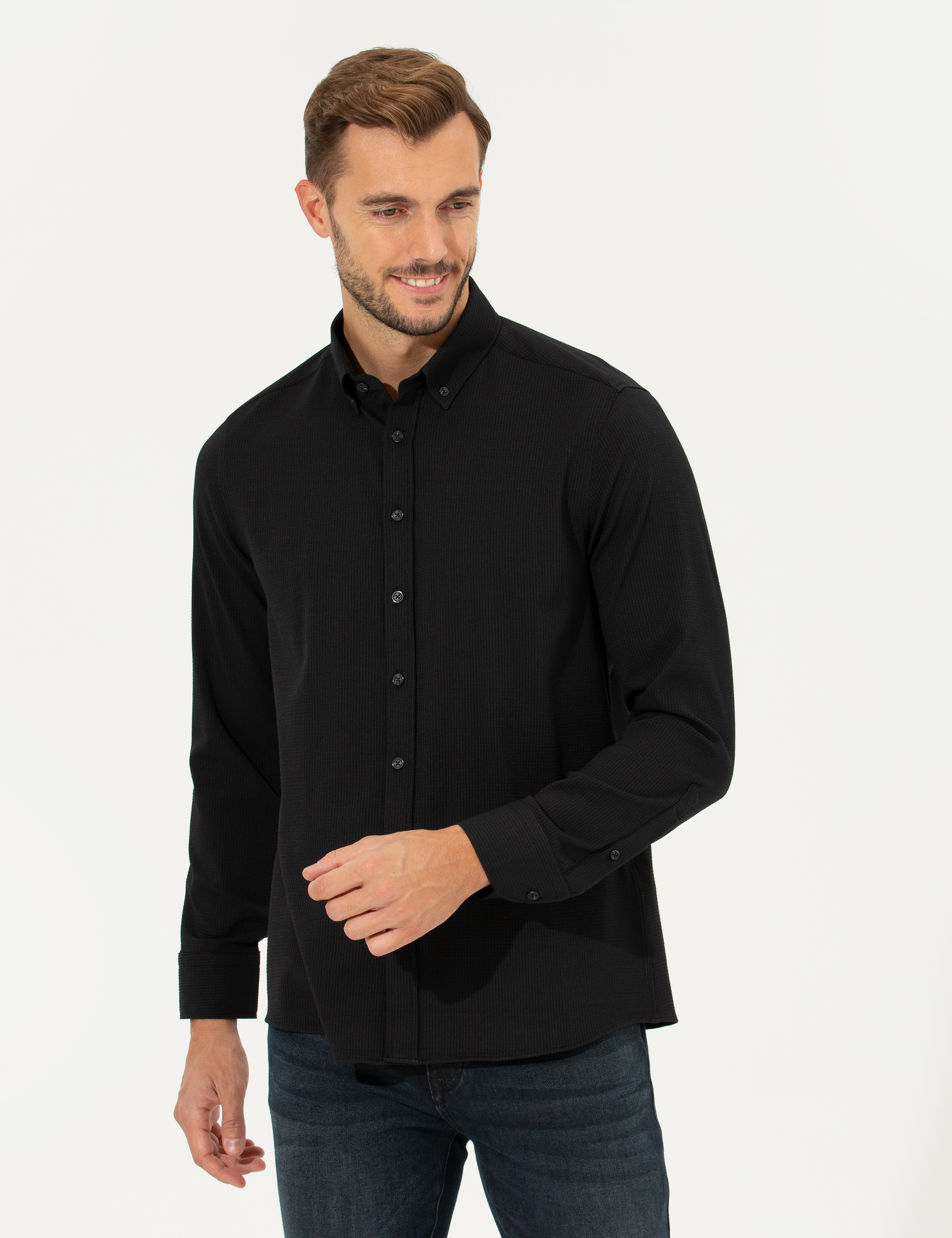 Pierre Cardin Siyah Slim Fit Uzun Kollu Gömlek görsel 3
