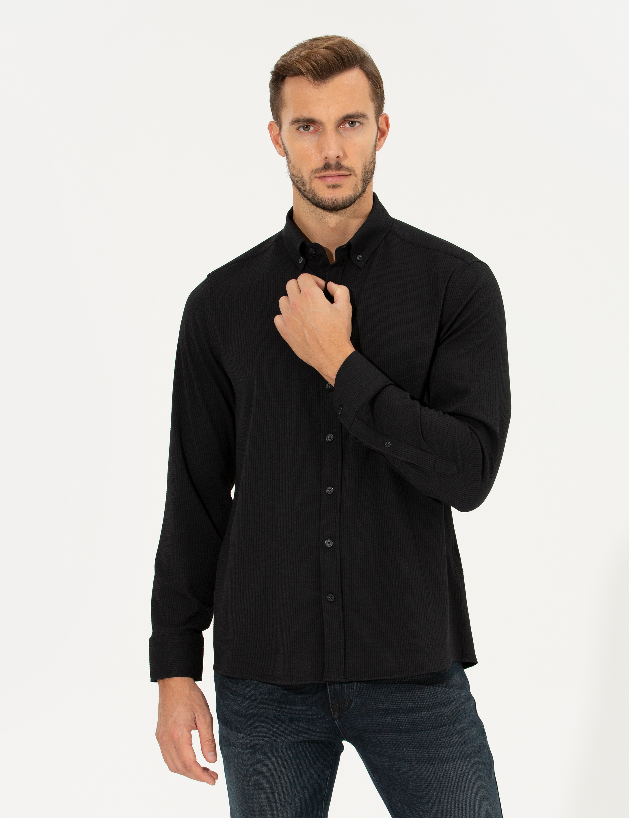Siyah Slim Fit Uzun Kollu Gömlek