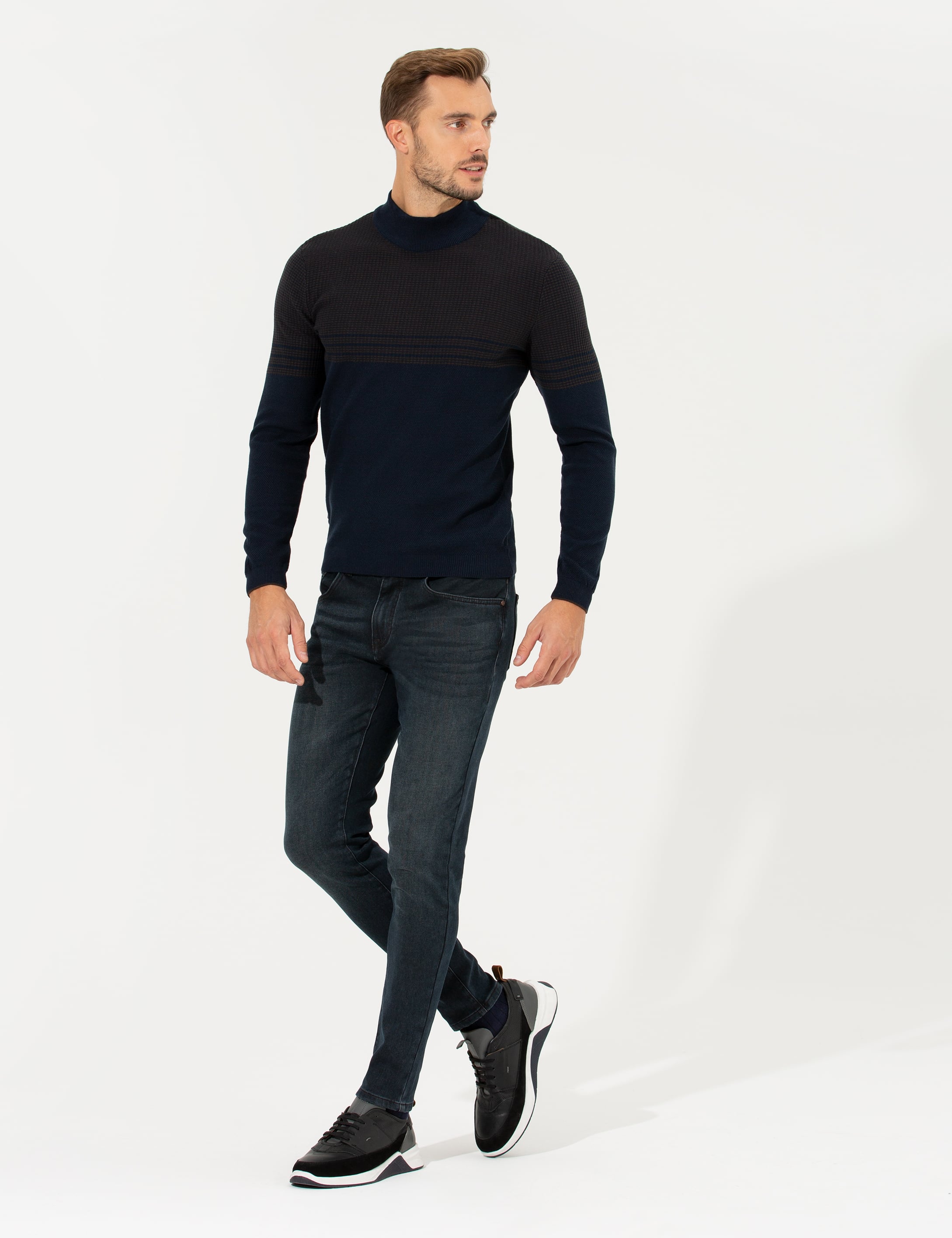 Pierre Cardin Lacivert Slim Fit Yarım Balıkçı Yaka Triko Kazak görsel 3