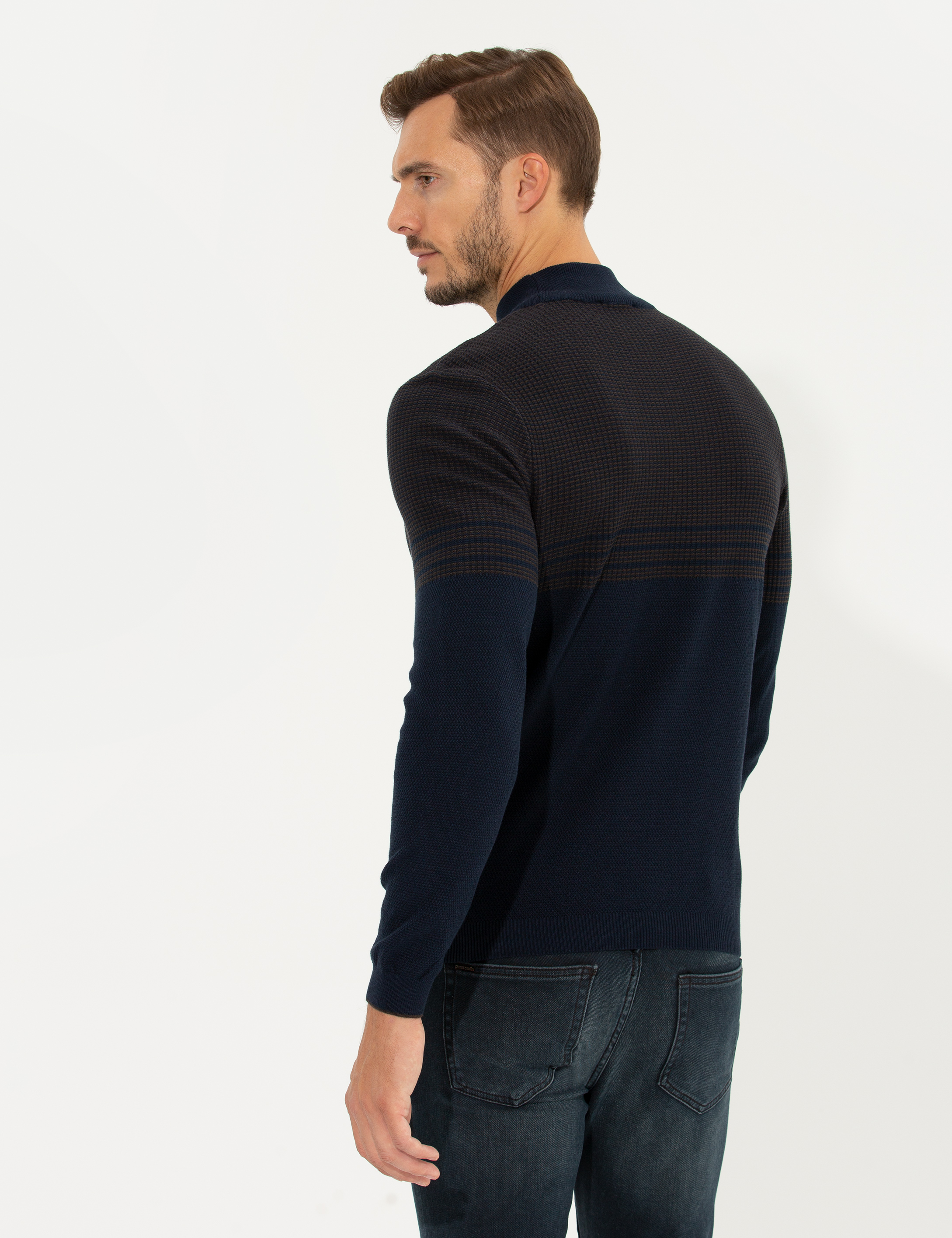 Pierre Cardin Lacivert Slim Fit Yarım Balıkçı Yaka Triko Kazak görsel 5
