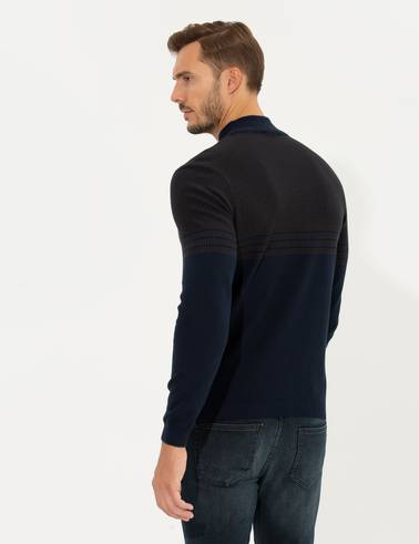 Lacivert Slim Fit Yarım Balıkçı Yaka Triko Kazak