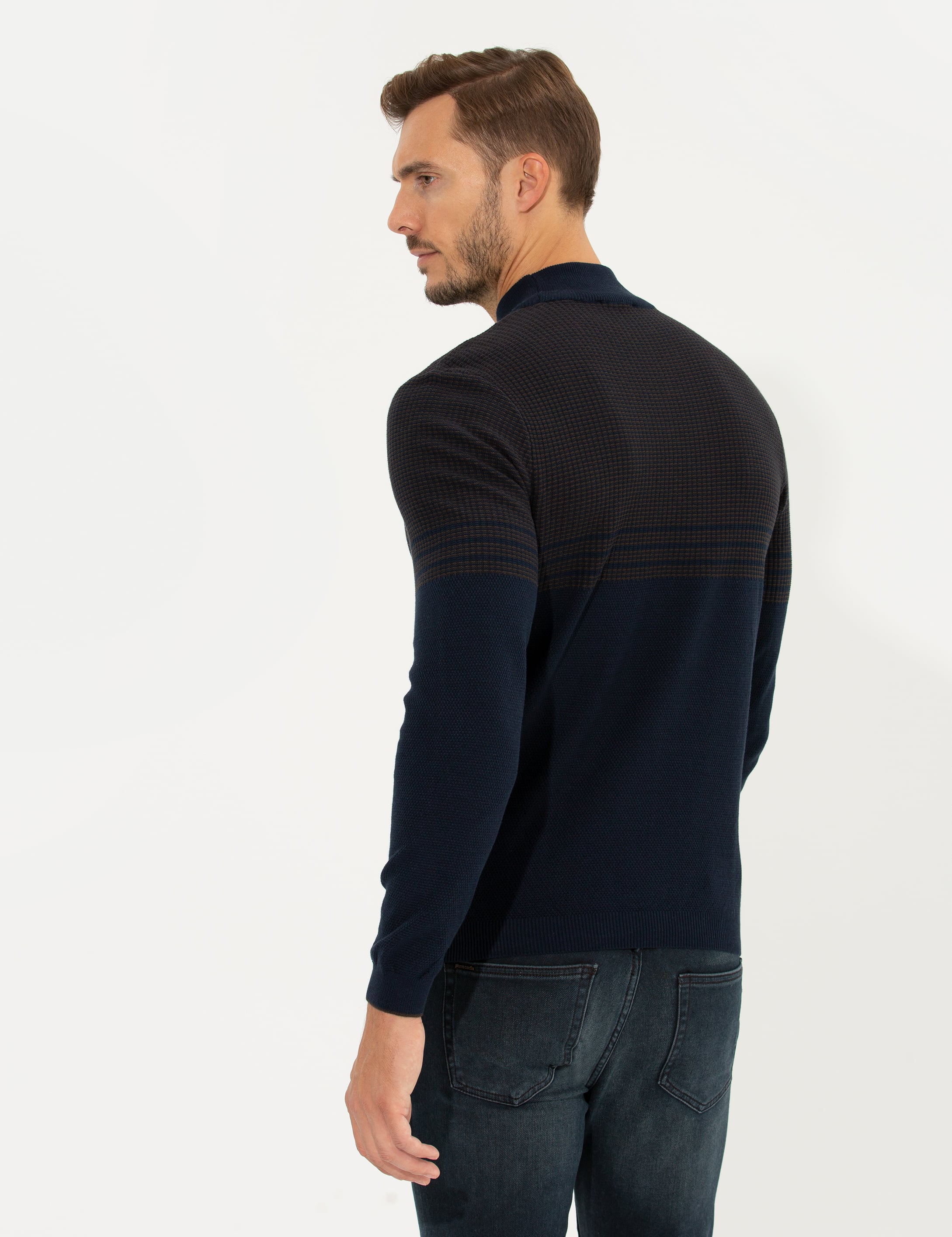 Lacivert Slim Fit Yarım Balıkçı Yaka Triko Kazak