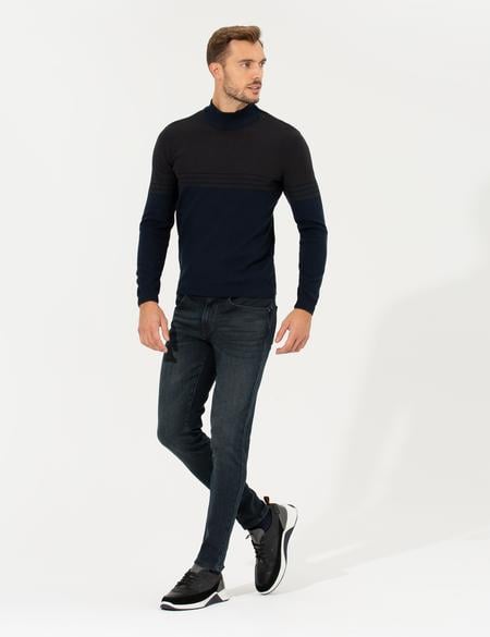 Lacivert Slim Fit Yarım Balıkçı Yaka Triko Kazak - 50258671004