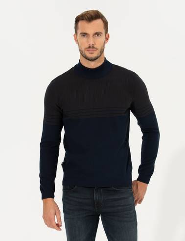 Lacivert Slim Fit Yarım Balıkçı Yaka Triko Kazak