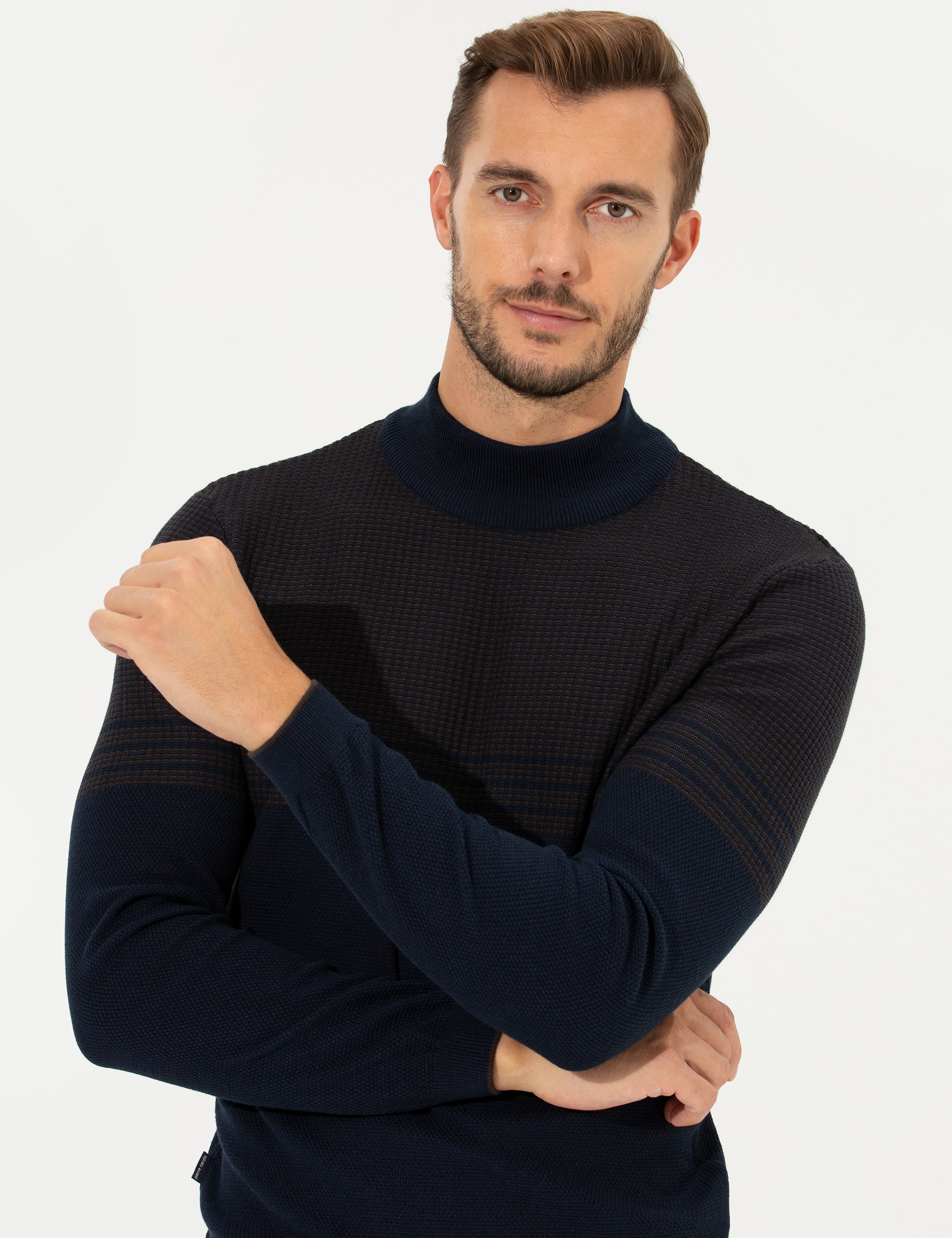 Lacivert Slim Fit Yarım Balıkçı Yaka Triko Kazak