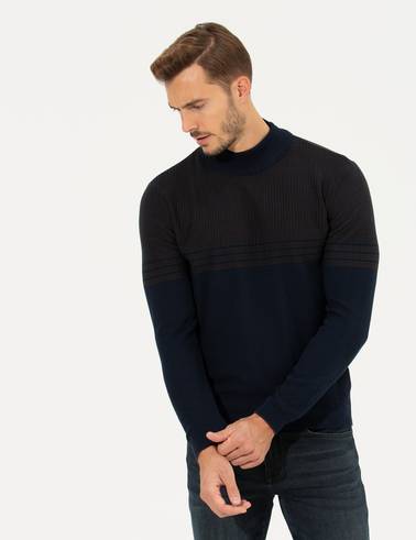 Lacivert Slim Fit Yarım Balıkçı Yaka Triko Kazak
