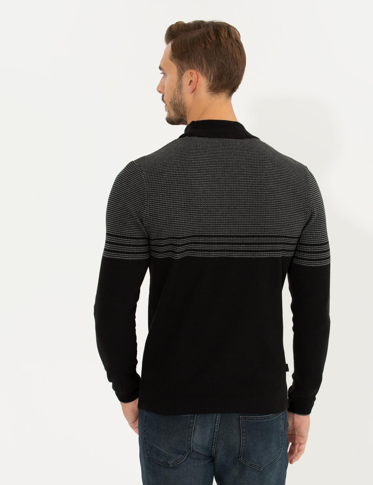 Siyah Slim Fit Yarım Balıkçı Yaka Triko Kazak - 50258671023