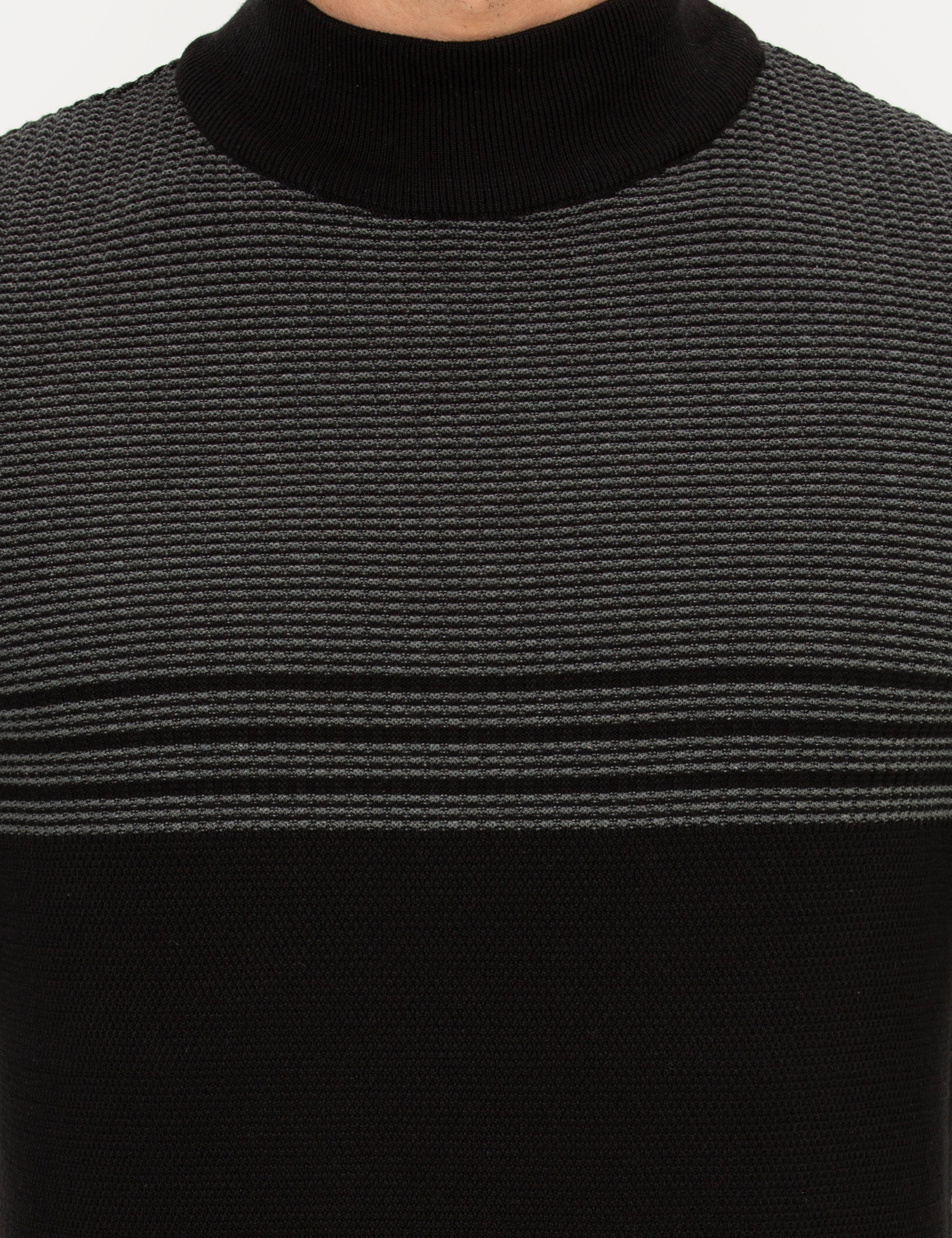 Pierre Cardin Siyah Slim Fit Yarım Balıkçı Yaka Triko Kazak görsel 6