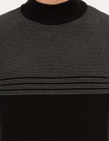 Siyah Slim Fit Yarım Balıkçı Yaka Triko Kazak