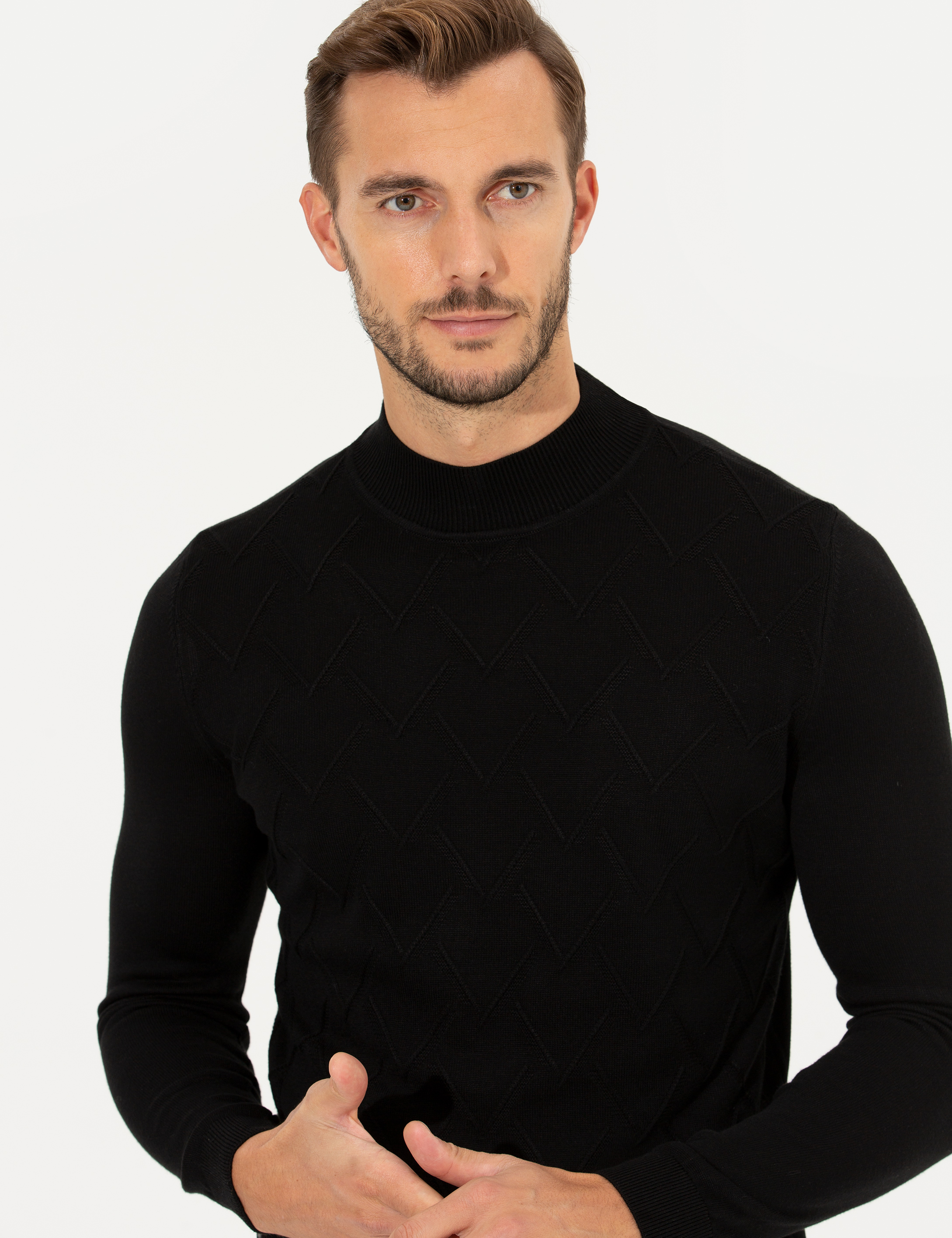 Pierre Cardin Siyah Slim Fit Balıkçı Yaka Triko Kazak görsel 2