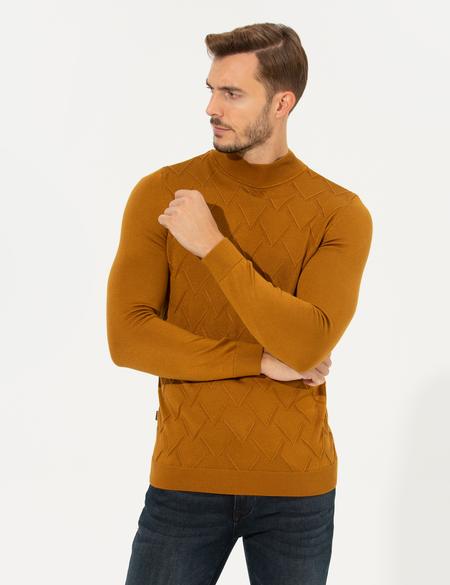 Kahverengi Slim Fit Balıkçı Yaka Triko Kazak - 50259865021