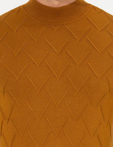 Kahverengi Slim Fit Balıkçı Yaka Triko Kazak - 50259865021