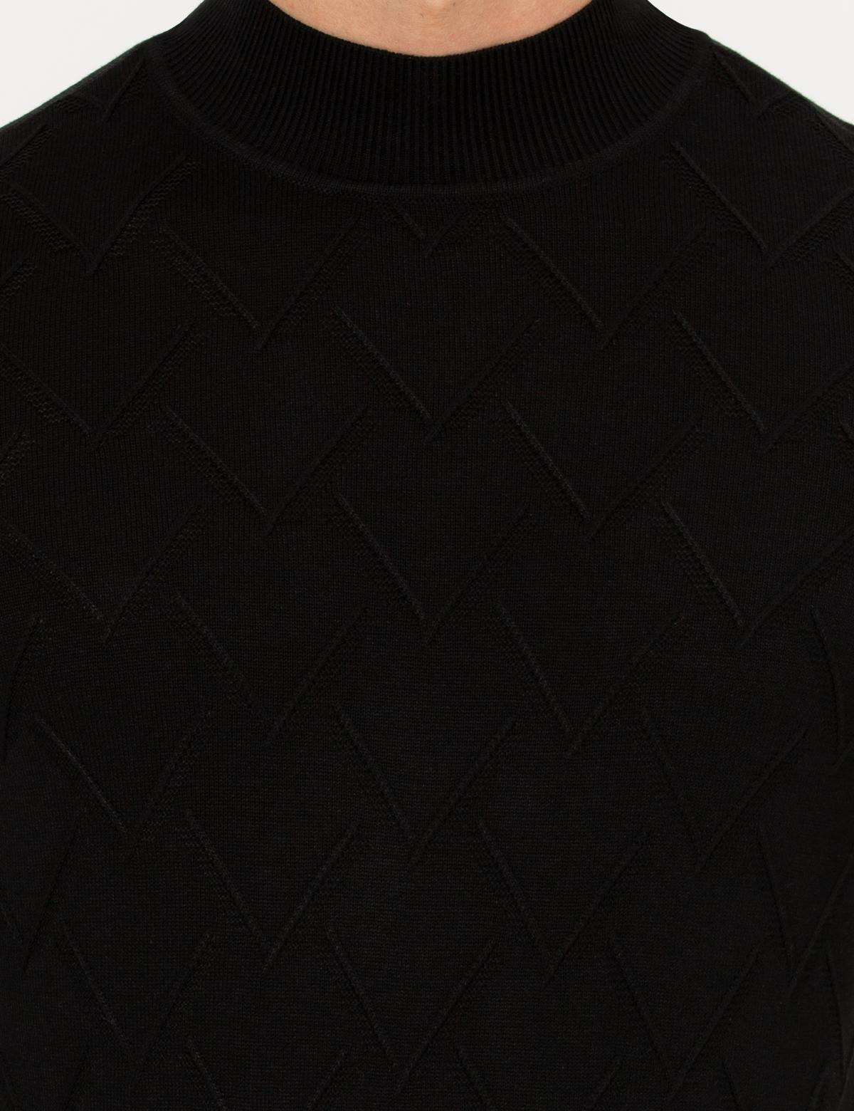 Siyah Slim Fit Balıkçı Yaka Triko Kazak - 50259865008