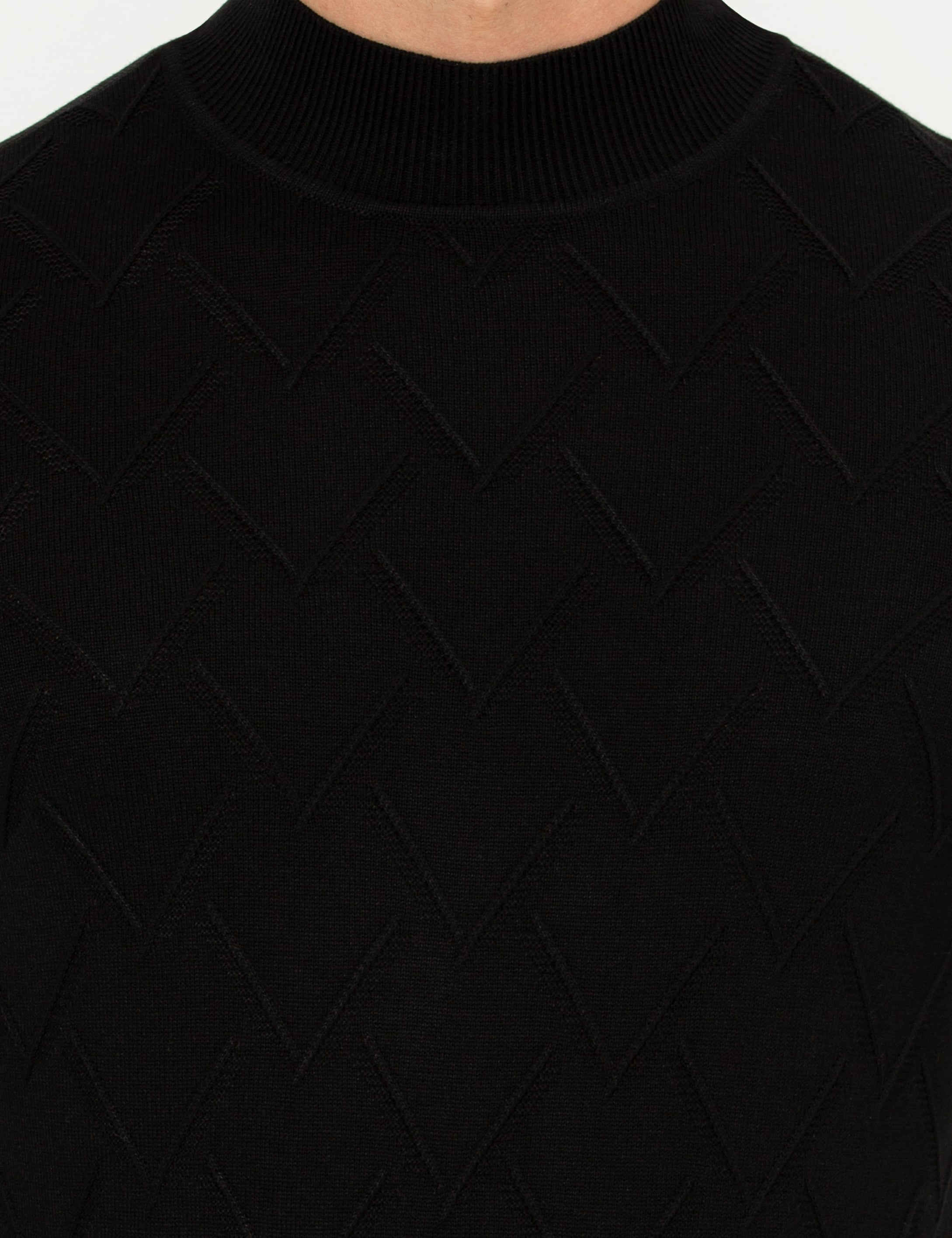 Siyah Slim Fit Balıkçı Yaka Triko Kazak - Image 6