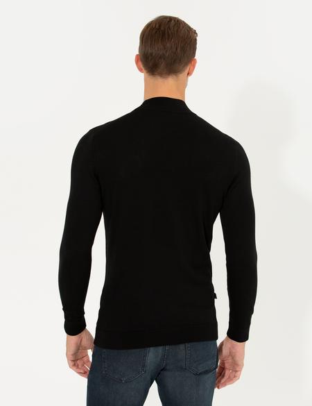 Siyah Slim Fit Balıkçı Yaka Triko Kazak - 50259865008