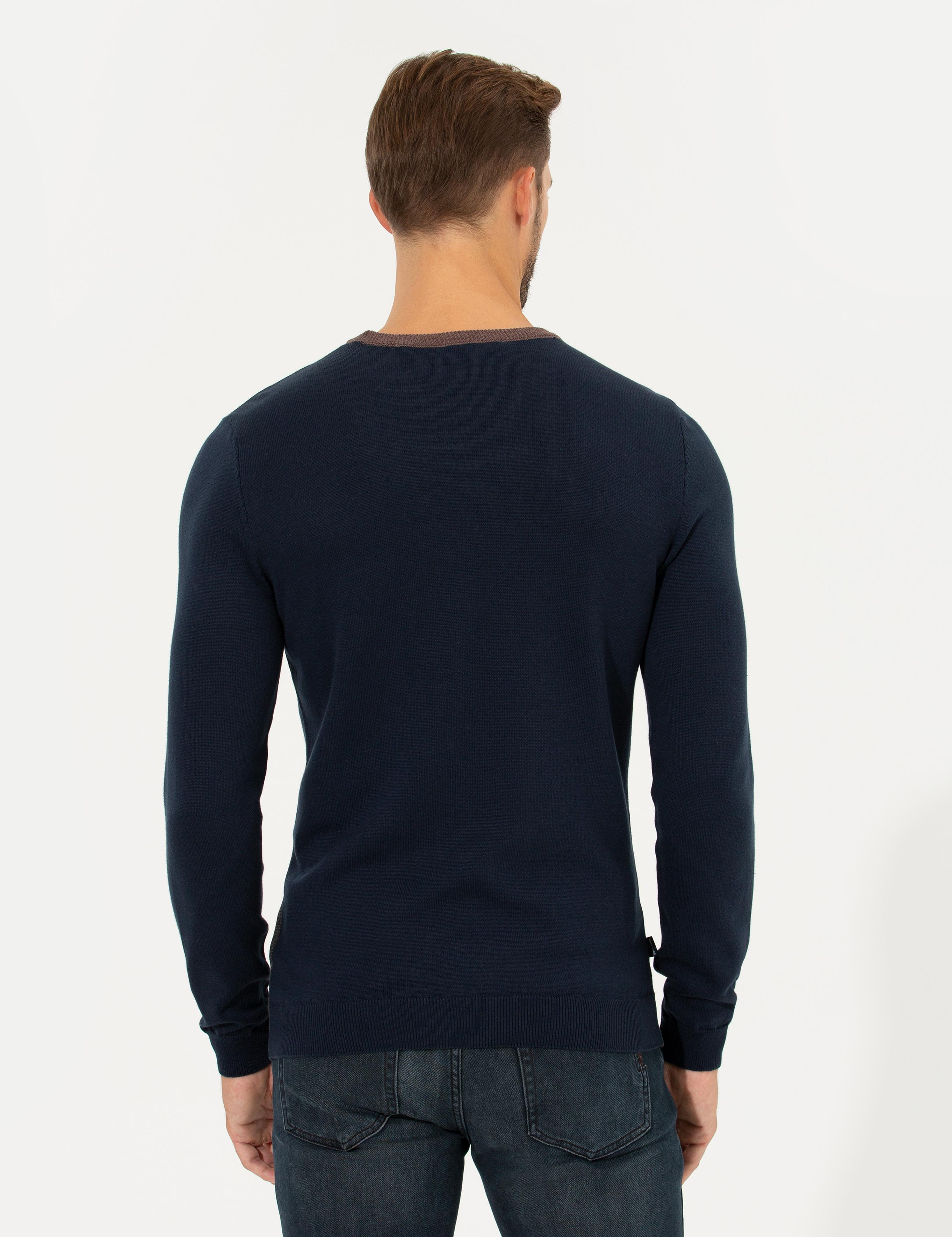 Lacivert Slim Fit Bisiklet Yaka Triko Kazak