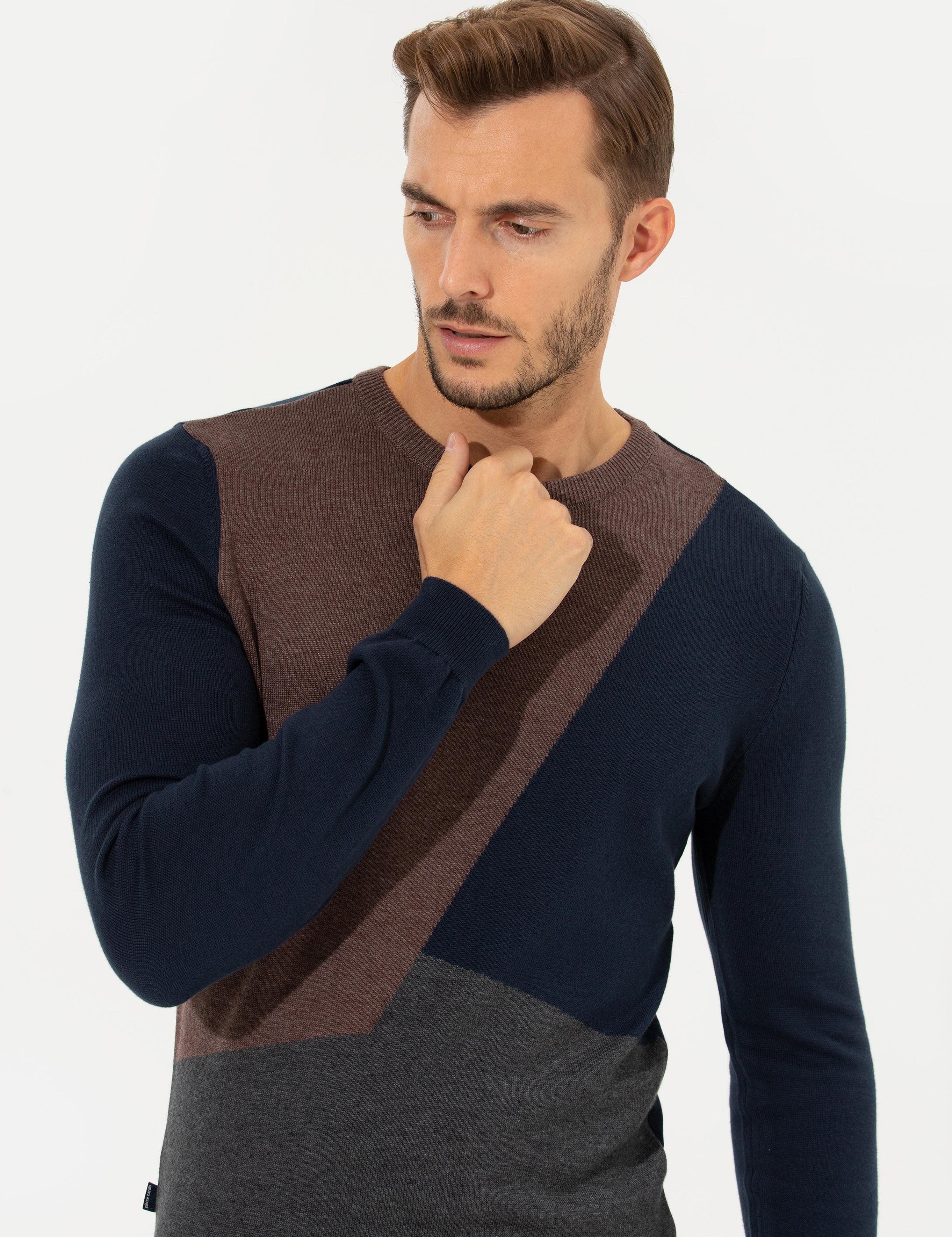 Lacivert Slim Fit Bisiklet Yaka Triko Kazak