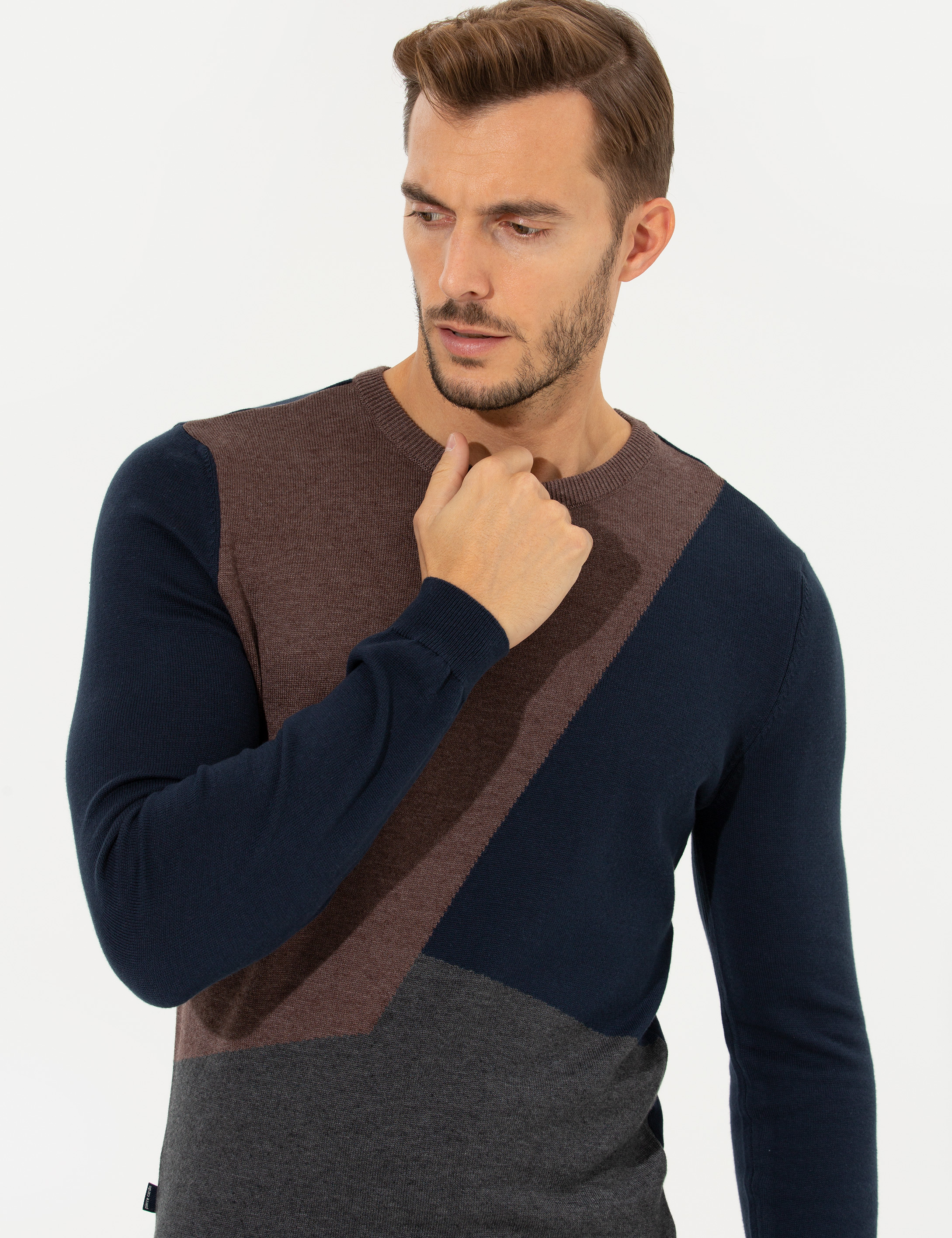 Lacivert Slim Fit Bisiklet Yaka Triko Kazak - Image 2