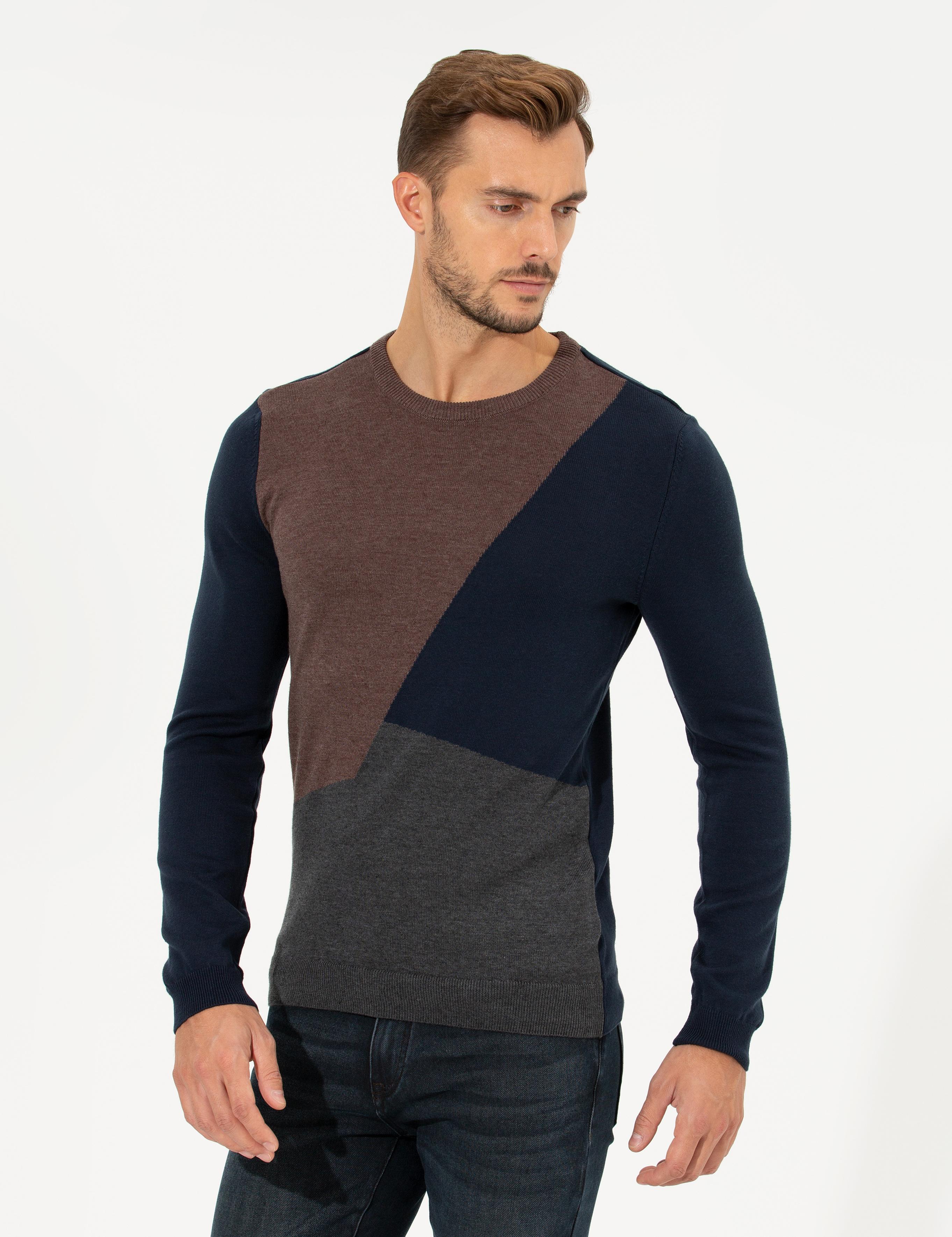 Lacivert Slim Fit Bisiklet Yaka Triko Kazak