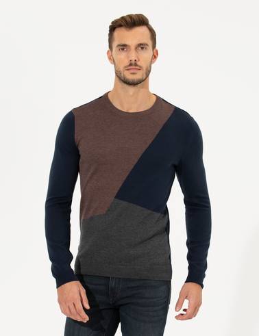 Lacivert Slim Fit Bisiklet Yaka Triko Kazak