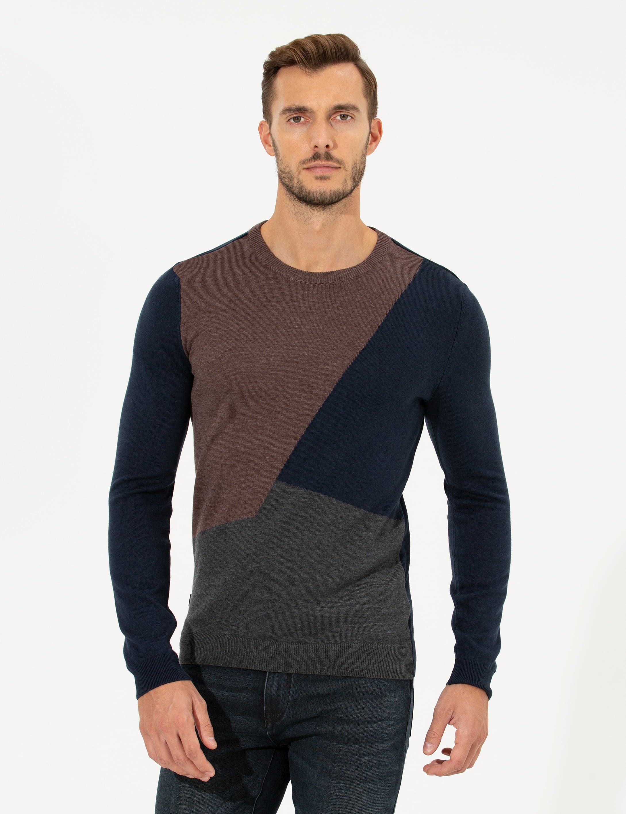 Lacivert Slim Fit Bisiklet Yaka Triko Kazak