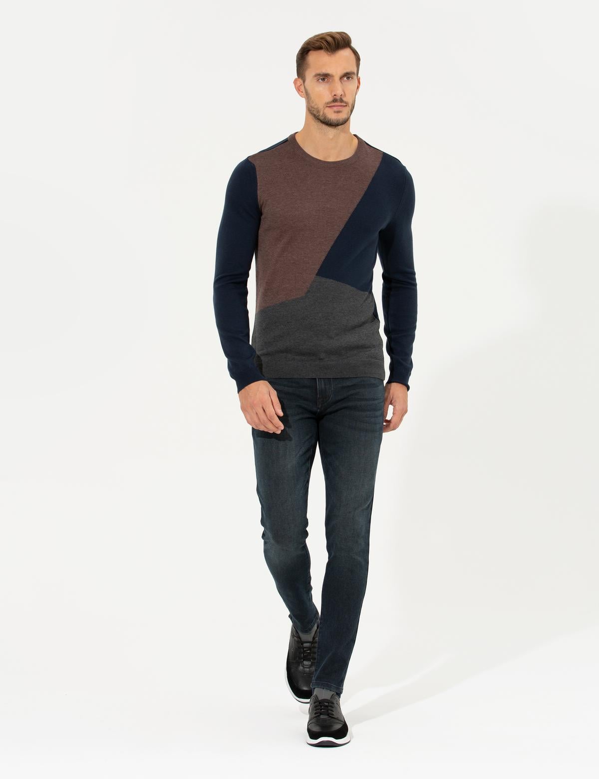 Lacivert Slim Fit Bisiklet Yaka Triko Kazak