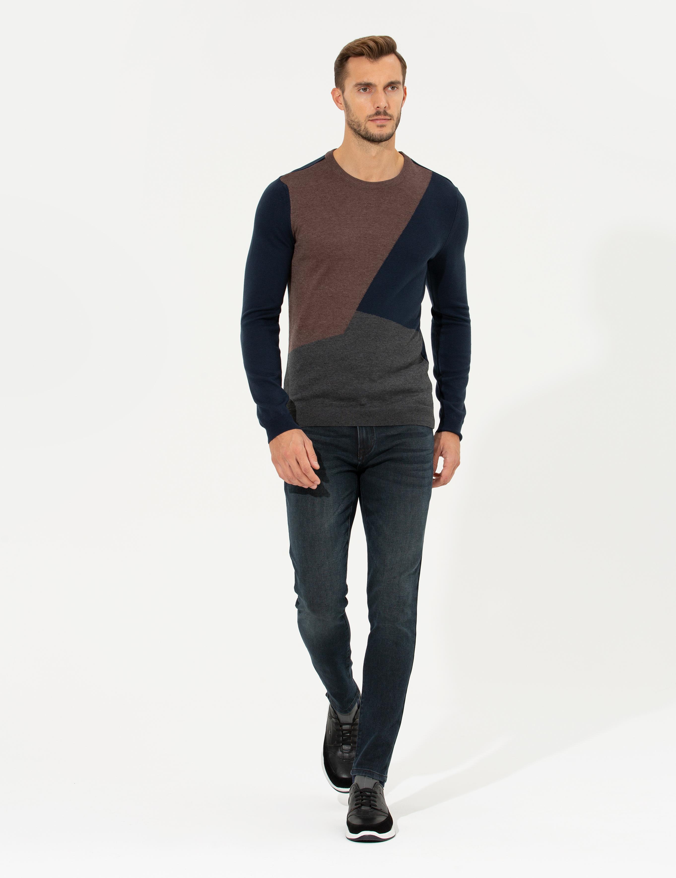 Lacivert Slim Fit Bisiklet Yaka Triko Kazak