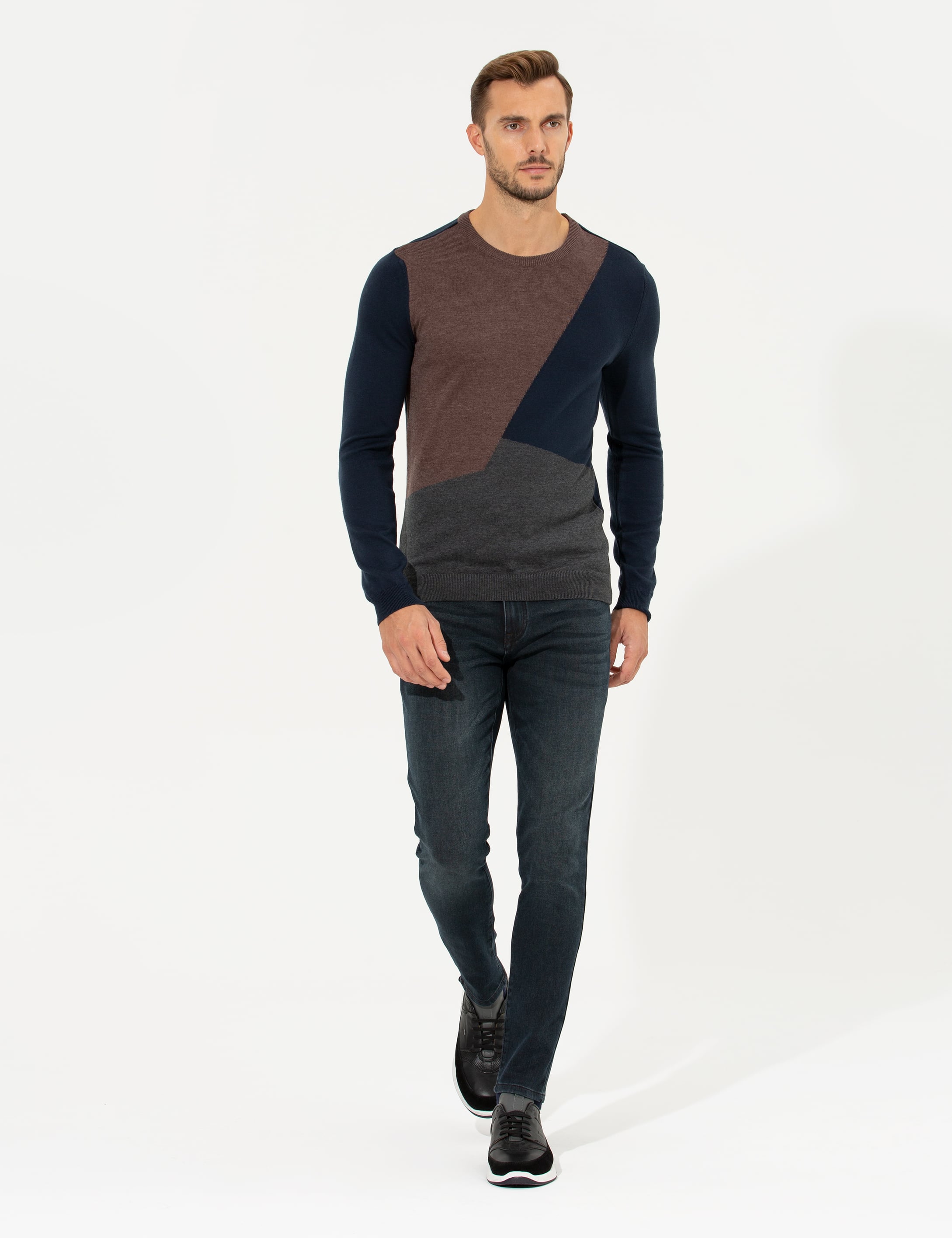 Lacivert Slim Fit Bisiklet Yaka Triko Kazak