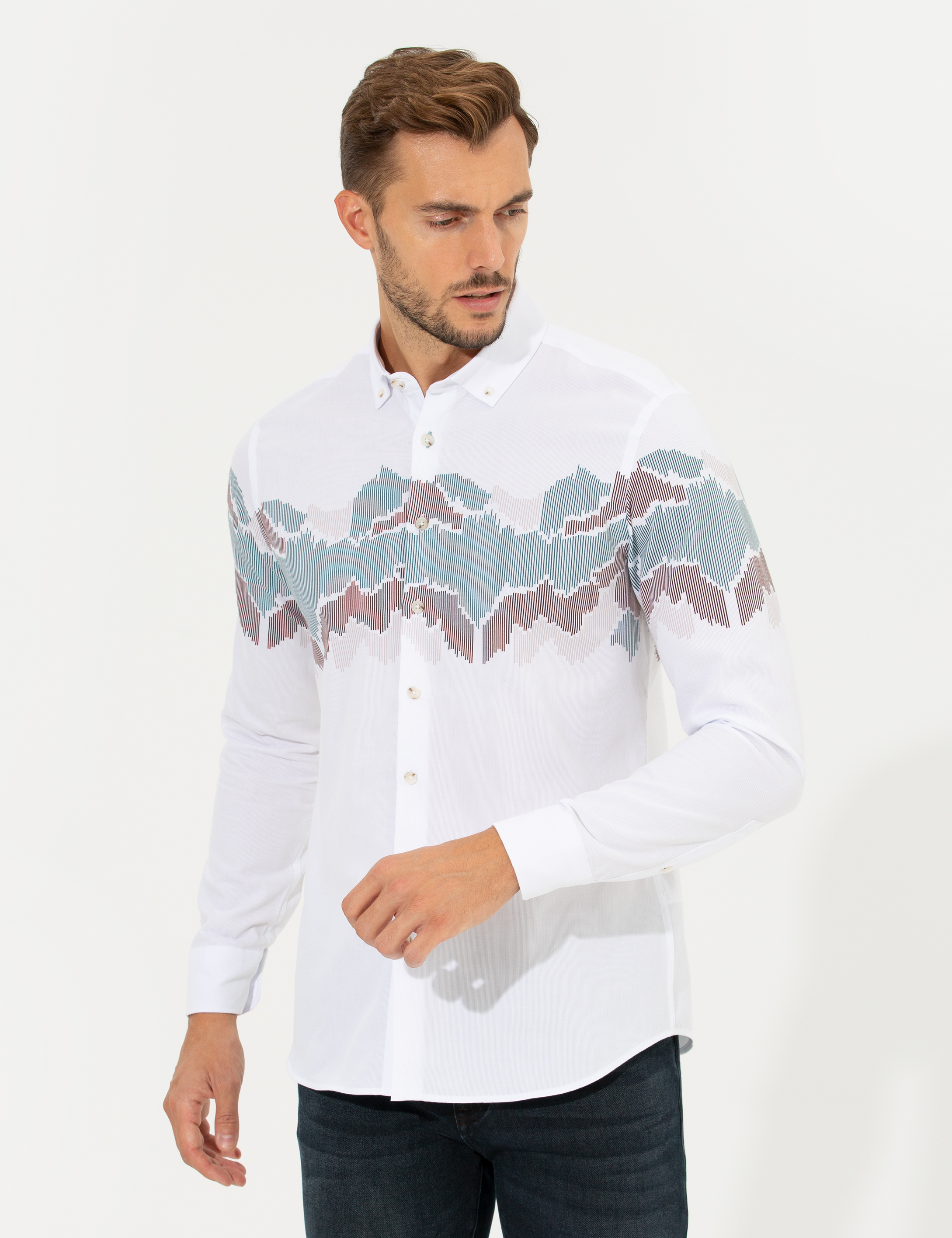 Pierre Cardin Yeşil Slim Fit Uzun Kollu Gömlek görsel 3