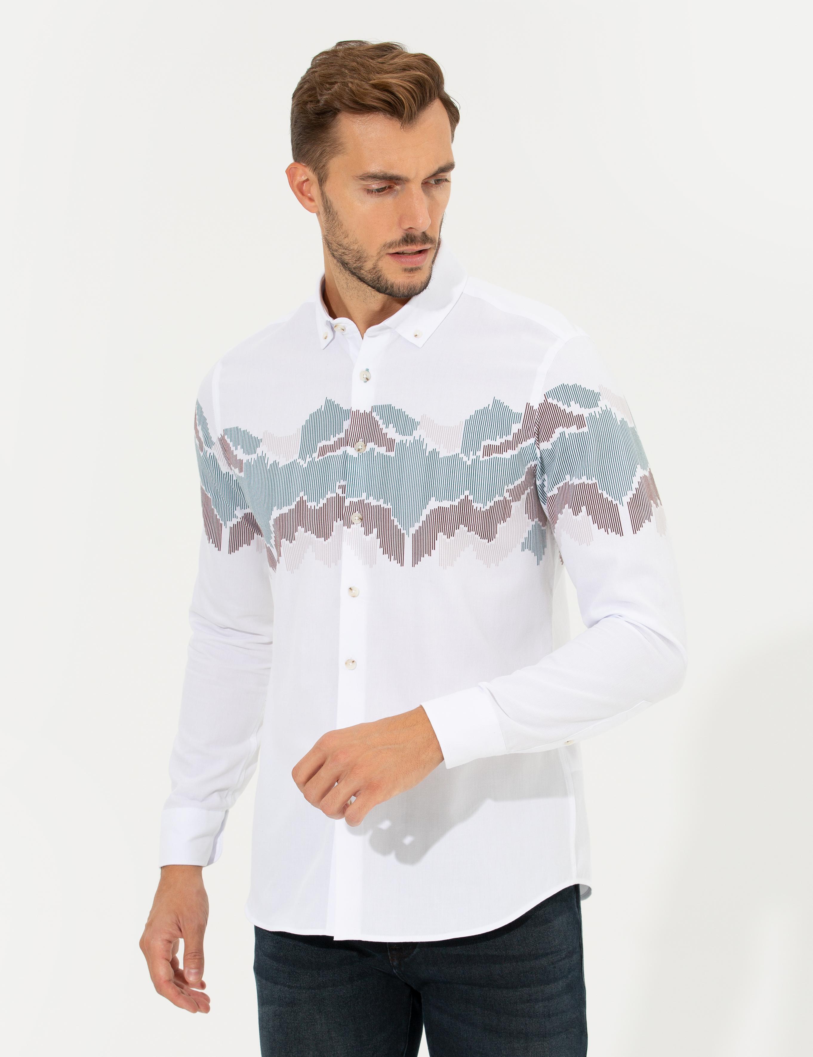 Yeşil Slim Fit Uzun Kollu Gömlek