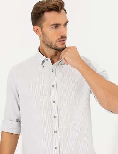 Açık Gri Slim Fit Uzun Kollu Gömlek
