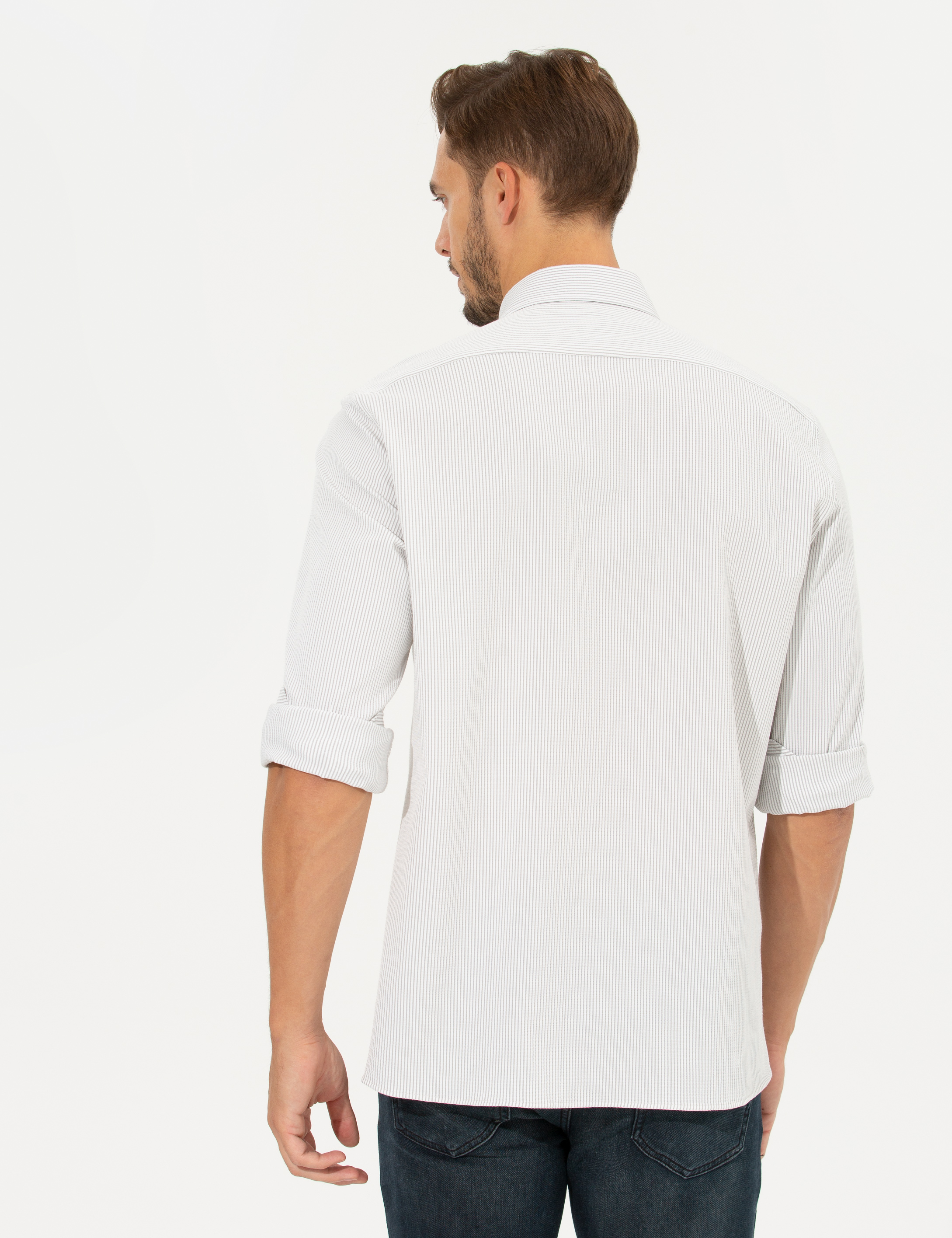 Pierre Cardin Açık Gri Slim Fit Uzun Kollu Gömlek görsel 5