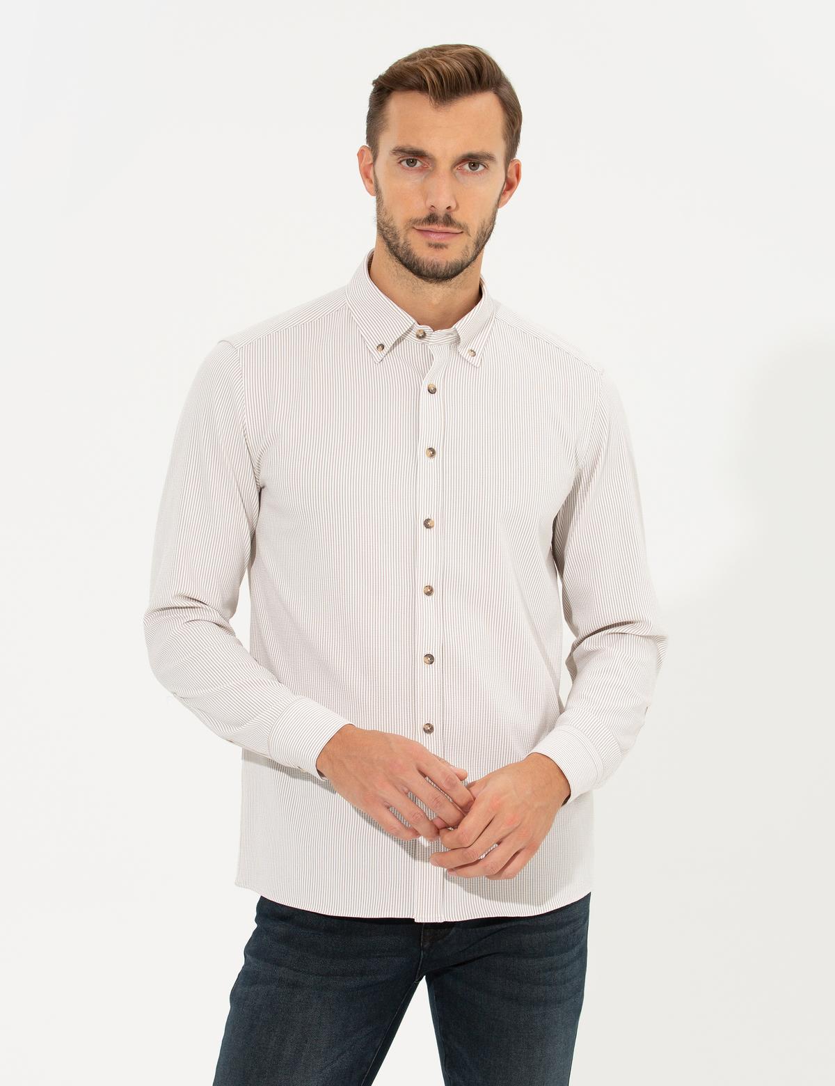 Bej Slim Fit Uzun Kollu Gömlek - 50262722008