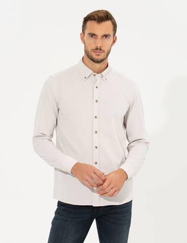 Bej Slim Fit Uzun Kollu Gömlek