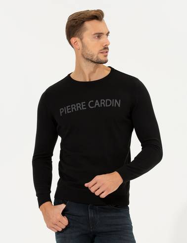 Siyah Slim Fit Bisiklet Yaka Triko Kazak