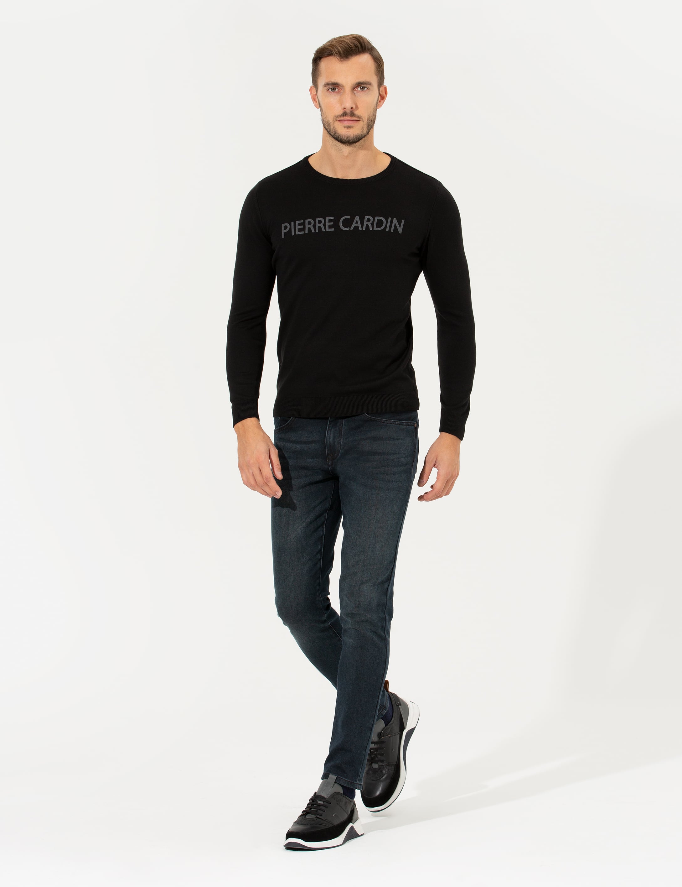 Pierre Cardin Siyah Slim Fit Bisiklet Yaka Triko Kazak görsel 4