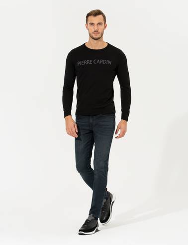Siyah Slim Fit Bisiklet Yaka Triko Kazak