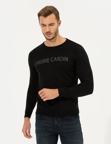 Siyah Slim Fit Bisiklet Yaka Triko Kazak
