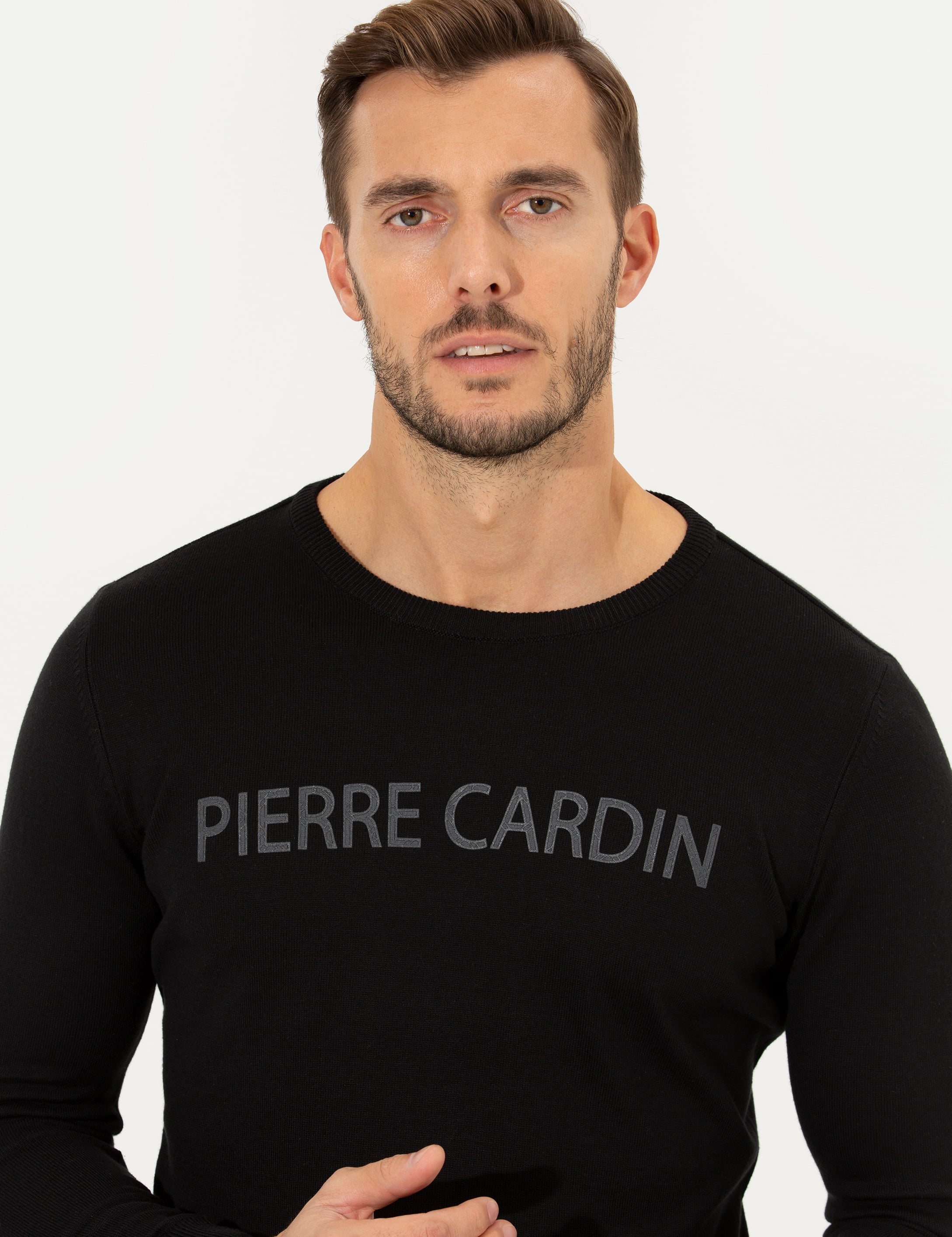 Pierre Cardin Siyah Slim Fit Bisiklet Yaka Triko Kazak görsel 2