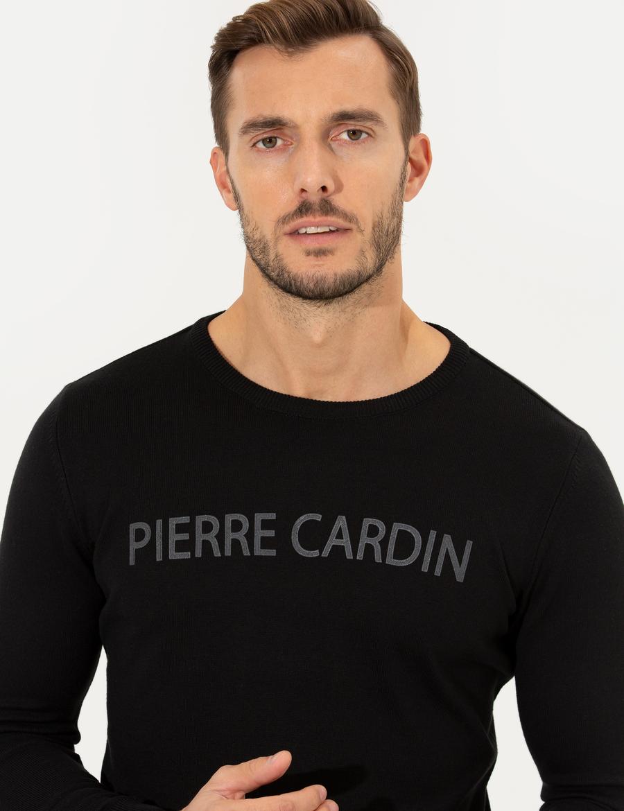 Siyah Slim Fit Bisiklet Yaka Triko Kazak