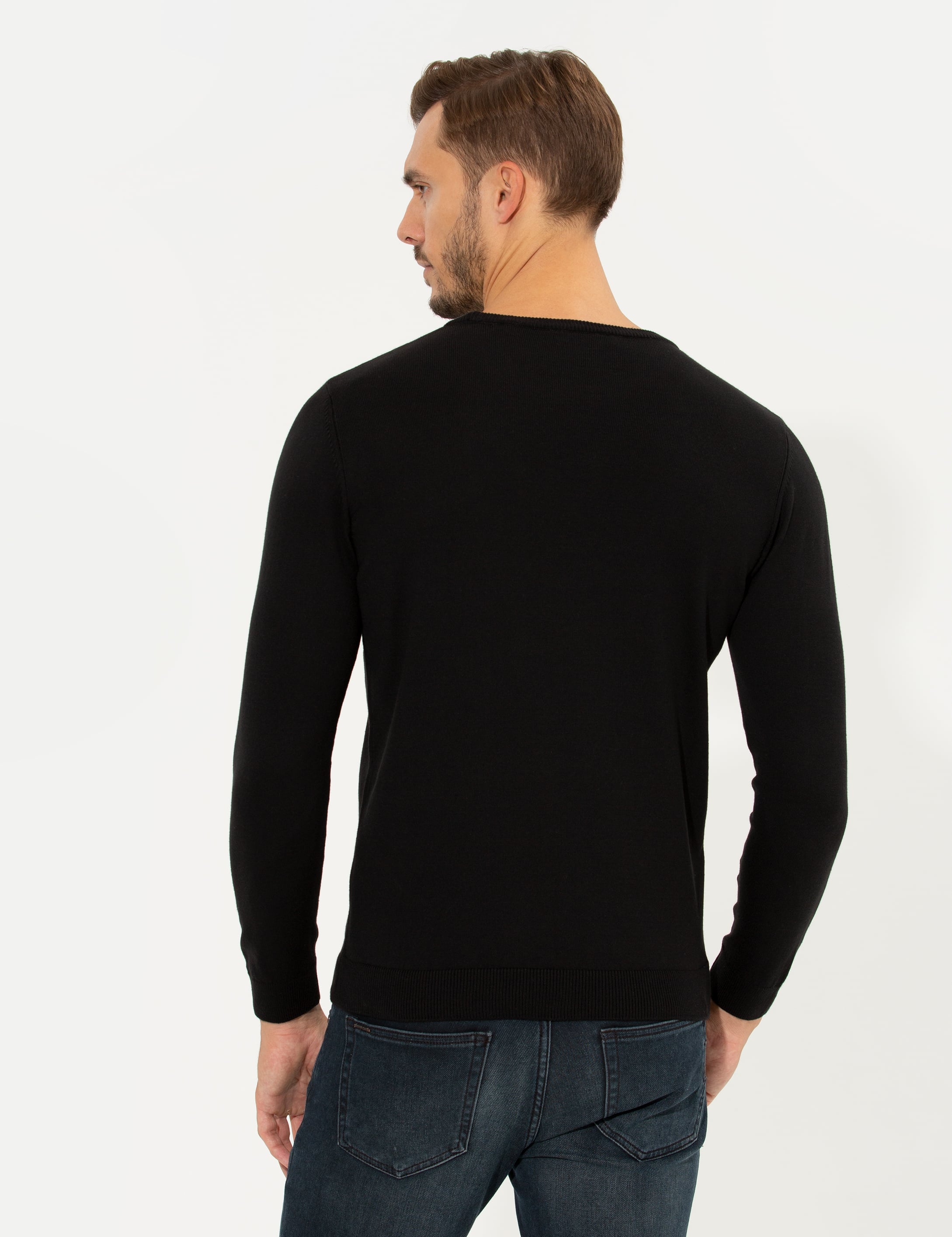 Pierre Cardin Siyah Slim Fit Bisiklet Yaka Triko Kazak görsel 5