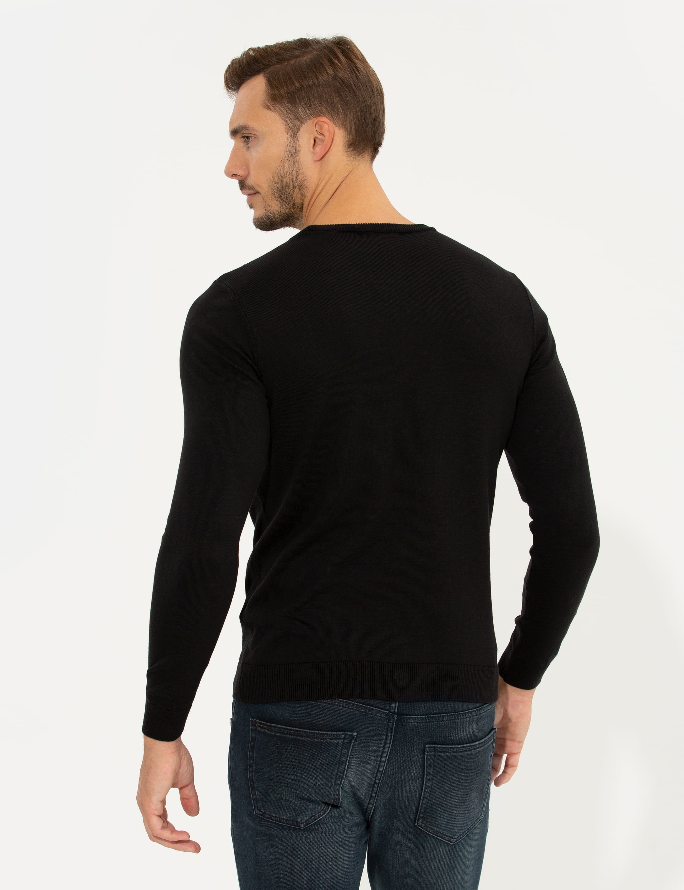 Pierre Cardin Siyah Slim Fit Bisiklet Yaka Triko Kazak görsel 5