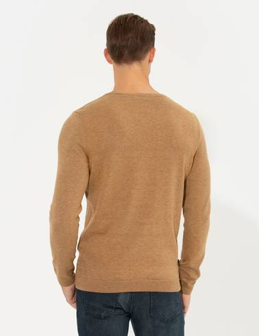 Camel Melanj Slim Fit Bisiklet Yaka Triko Kazak