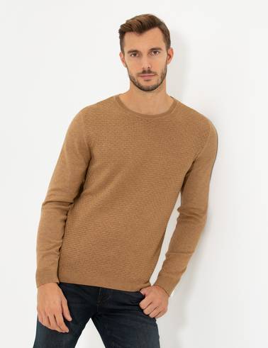Camel Melanj Slim Fit Bisiklet Yaka Triko Kazak