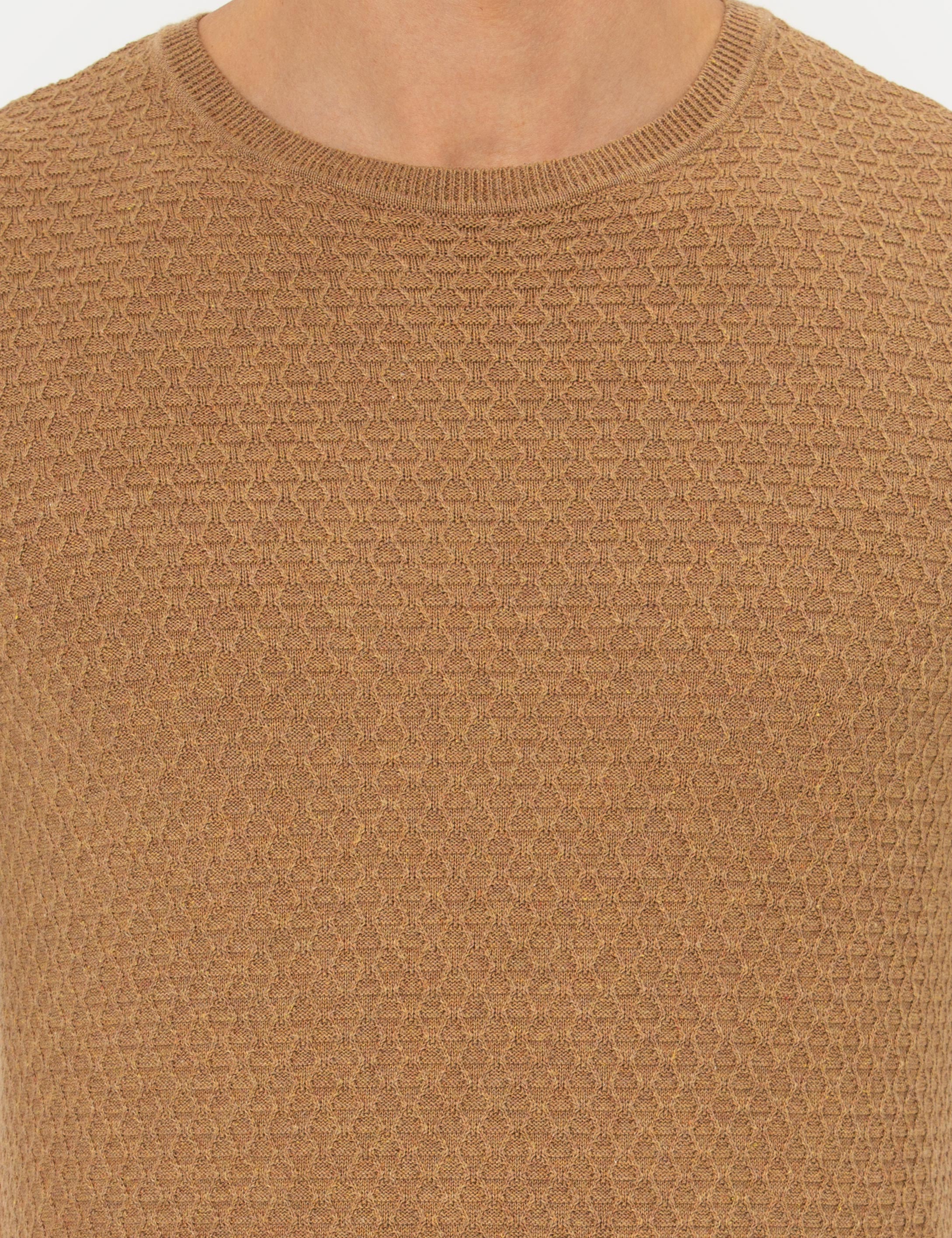 Pierre Cardin Camel Melanj Slim Fit Bisiklet Yaka Triko Kazak görsel 6