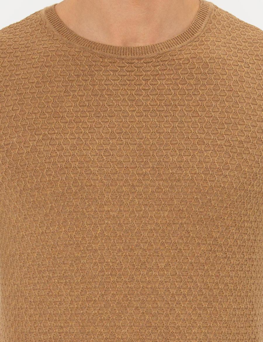 Camel Melanj Slim Fit Bisiklet Yaka Triko Kazak