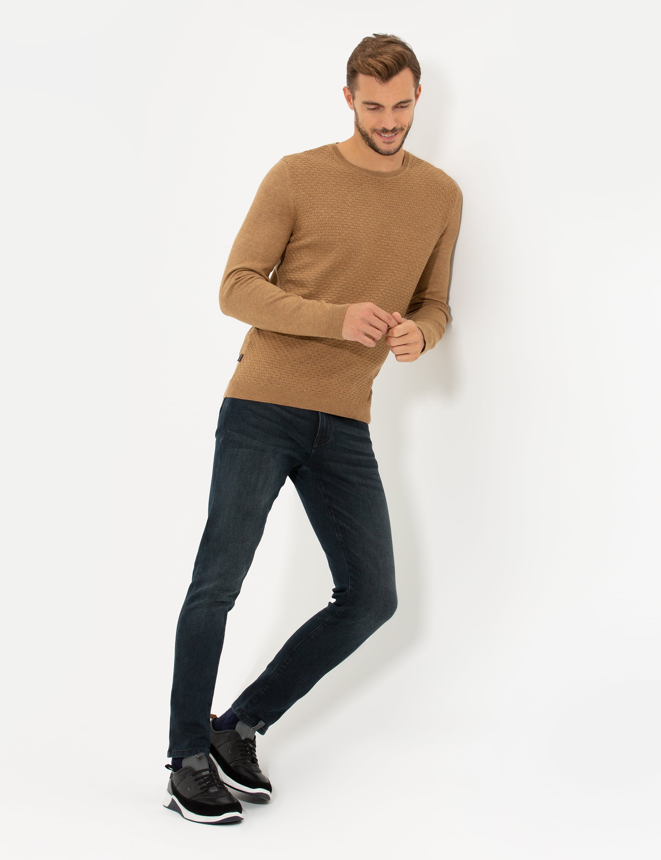 Pierre Cardin Camel Melanj Slim Fit Bisiklet Yaka Triko Kazak görsel 4