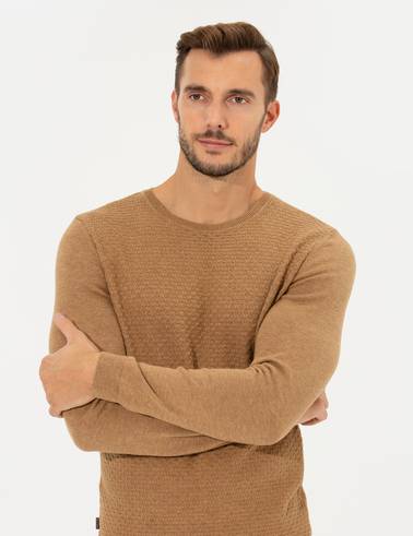 Camel Melanj Slim Fit Bisiklet Yaka Triko Kazak