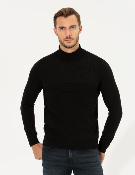 Siyah Slim Fit Balıkçı Yaka Triko Kazak - 50265422013