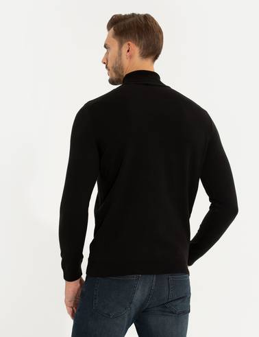 Siyah Slim Fit Balıkçı Yaka Triko Kazak